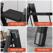 3 Step Folding Metal Ladder, Heavy‑Duty Lightweight Step Stool, Non‑Slip Portable Ladder For Indoor Home And Outdoor DIY Work Use - 3-tier Black - View 2