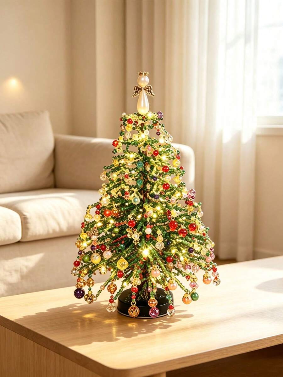 DIY Beaded Christmas Tree Set, Holiday Creative Handmade Glowing Atmosphere Christmas Tree Decoration Set