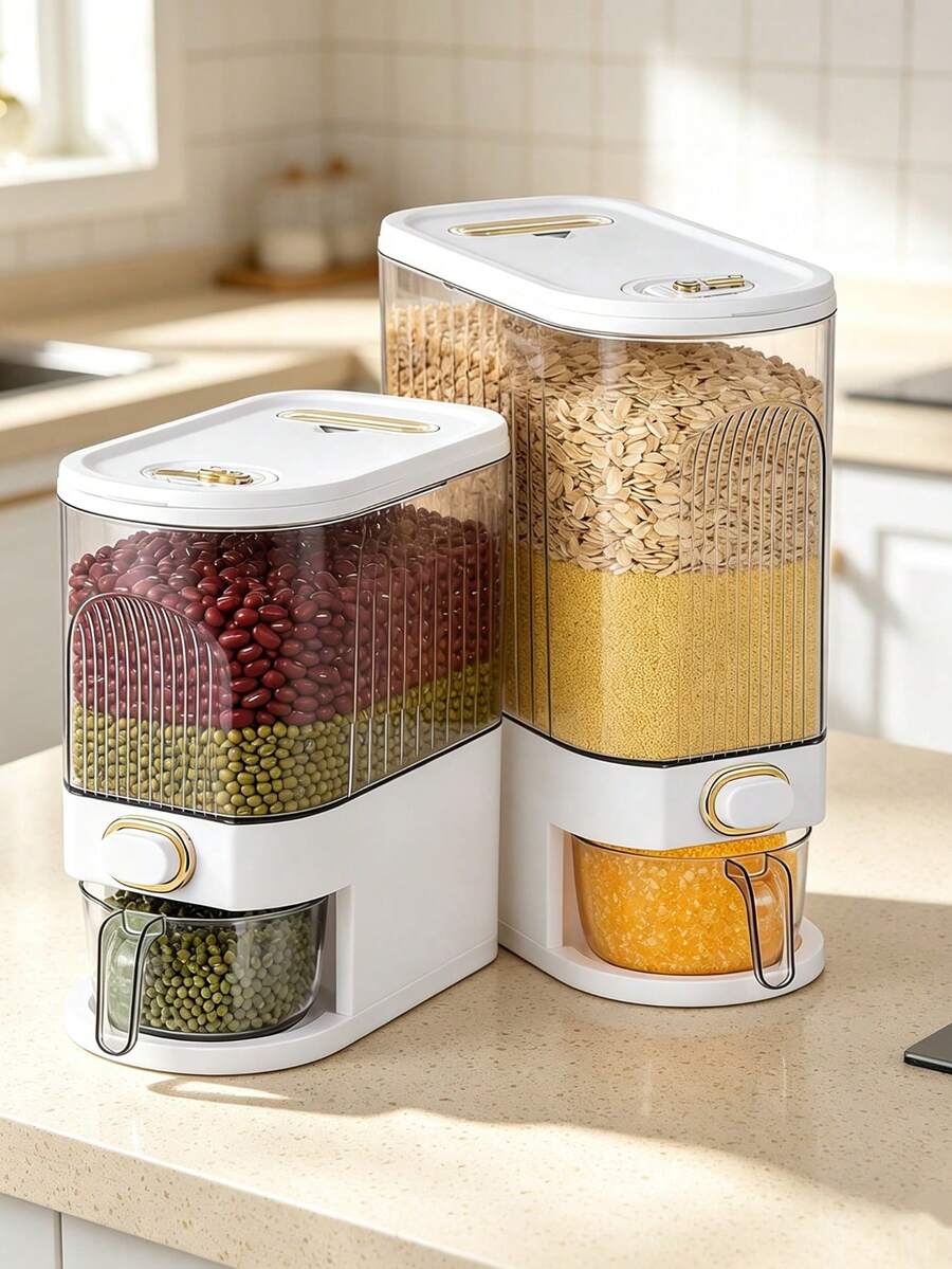 1/4Pcs 2.5L/5L/10L Optional Press‑Type Grain Dispenser, Moisture‑Proof Multi‑Grid Sealed Storage Jar with Transparent Window, Household Pantry Organizer for Rice Beans Millet Dry Groceries - Ver 1