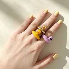 Anillo abierto de pato animal lindo de One Piece, accesorio de fiesta estilo niña personalizado, anillo de dedo de esmalte de dibujos animados divertido - Anillo de pato - Ver 2