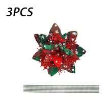 3/12/24pcs Christmas Artificial Poinsettia Branch, Red Green Plaid Fake Flower With Stem, No Clip Floral Pick For Holiday Decor - Red - View 10