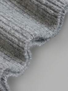 Sweater Rajut Wanita Warna Abu-abu Musim Gugur, Kerah Tinggi, Detail Kancing di Depan, Hem Bergaris, Atasan Kasual Lengan Panjang untuk Beraktivitas di Luar Ruangan - Grey - View 6