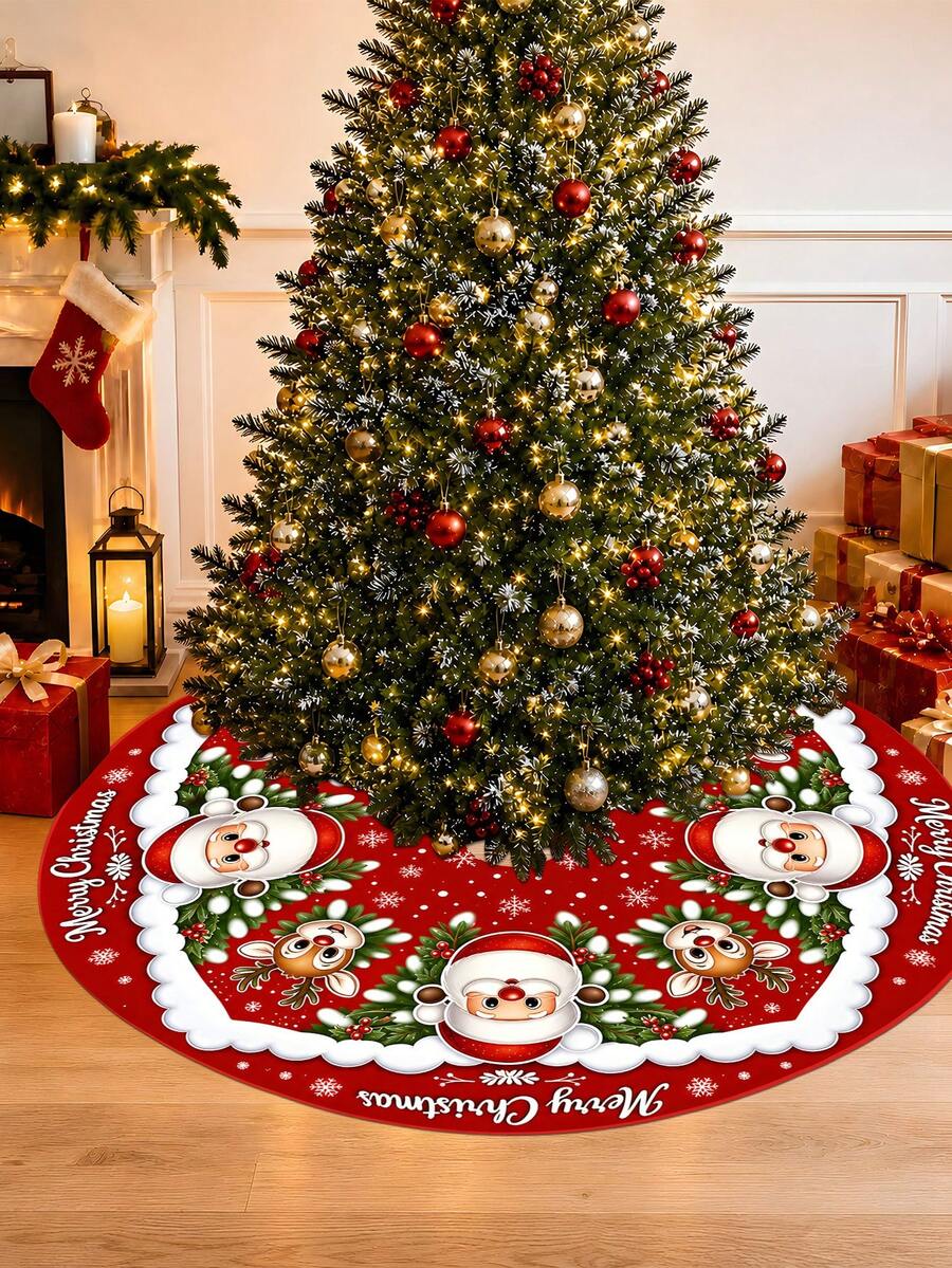 1/100件聖誕主題聖誕樹裙,可愛聖誕老人紅鼻子馴鹿主題,圓形底座,直徑60/90CM可選;適用於冬季派對和居家節日裝飾,理想的聖誕樹裝飾。 - 彩色 - 查看 1