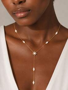 1pc Women's Elegant Rhinestone Star Y-Shaped Necklace With Marquise Crystal Tassel Pendant, Suitable For Wedding, Party, Ball, Date Wear - Y-shape - View 2