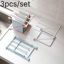 3PCS/SET Foldable Vertical Dishcloth Holder, Punch‑Free Countertop Dishcloth Drying Rack For Kitchen Storage - 3pcs/set(Blue+Gray+Pink) - View 4