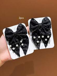 2pcs Premium Black Swallowtail Bow Hair Clips, Suitable For Daily Wear Hair Accessories - Multicolor - View 3