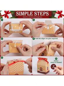 24pcs Christmas Gingerbread House Gift Boxes With Countdown Calendar Stickers, Cartoon Santa Claus, Snowman And Christmas Tree Festive Designs, Kraft Holiday Present Paper Packaging Boxes For Xmas Party Favors Decor, Christmas Decor - Multicolor - View 4