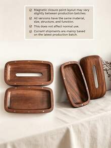1pc Walnut Wood Tissue Box, Magnetic Closure Decorative Tissue Box, Minimalist Rectangular Napkin Dispenser For Living Room Bedroom Office Home Desktop Organizer Decor - Multicolor - View 10
