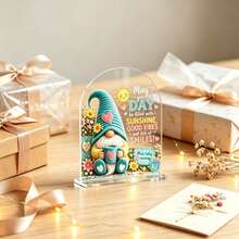 1pc 2D Flat Christmas Elf "May You Be Filled With Sunshine" Acrylic Figurine, Warm Office Desk Decor, Desktop Ornament, Christmas Decoration, Christmas Gift, Party Decor - View 6