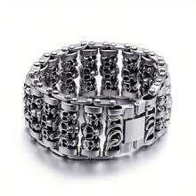 Men's Bracelet, Skull Punk Personalized Jewelry, Boys Fashion Accessory - Silver - View 8