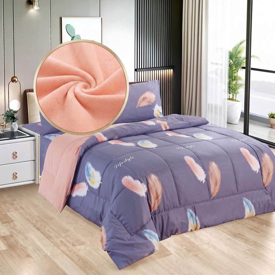 Edredón Matrimonial de Lujo Doble Vista Piel de Ángel, Suave y Acolchado, Incluye Edredón Relleno, 2 Fundas de Almohada, Sábana Superior y Sábana Ajustable (5 Piezas en Total)