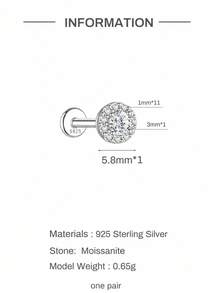 AnlaScheer 1pc Moissanite 925 Sterling Silver Exquisite Halo Round Flat Back Cartilage Spiral Piercing Stud Earring, Women's Engagement Wedding Bridal Jewelry - Silver - View 17