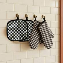 Heat-Resistant Gloves And Pads Set, Fashionable Printed Pattern, Suitable For Baking, Cooking, Grilling - View 6