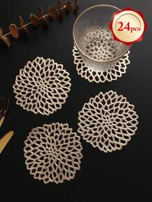 6-24pcs Gold Hollow Flower Design Coasters, Modern Minimalist PVC Round Waterproof Heat-Insulating Coasters Suitable For Coffee Table, Banquet, Holiday Gathering - Multicolor - View 16
