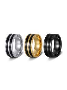 3PCS Minimalist Business Striped Stainless Steel Men's Rings, High-End Men Jewelry, Versatile Commemorative Accessories For Daily Party Banquet - Multicolor - View 15