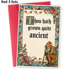 1/3 Sets Vintage Humorous Birthday Greeting Card, "Thou Hath Grown Quite Ancient," Featuring A Stained Glass Border And Old Dwarf Skeleton Elements, Suitable For Elders/Old Friends, With Sturdy Paper And Vibrant Printing - A - View 15