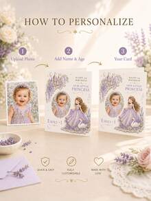 Custom Photo First Birthday Greeting Card, Personalized Picture Card With Princess Castle, Purple Floral And Swan Theme, Baby Girl 1st Birthday Celebration Card, Keepsake Gift For Daughter, Granddaughter, Niece, Family And Friends - Multi-color - View 5