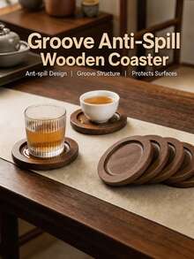Round Vintage Walnut Solid Bamboo Tea Cup Coaster Set, Luxury Heat-Insulating Cup Holder Tray Rack, Tea Ceremony Tableware Storage Organizer, Heat-Resistant Non-Slip Kitchen Dining Table Decor, Gift For Tea Lovers And Home Decor Enthusiasts - Multicolor - View 2