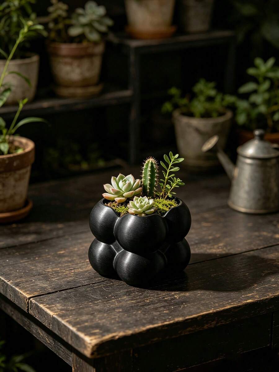 3D Printed Square Cloud Bubble Planter, Rounded 3D Textured Succulent Cactus Planting Pot, INS Style Desktop Gardening Potted Plant Decor
