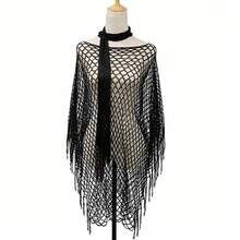 Women's Fashion Hollow Out Sun Protection Shawl And Scarf Set (2pcs), Tassel Design Pullover Beach Wear, Suitable For Casual Outings, Parties And Beach Vacations, Hand Washable, Perfect Holiday Outfit - Multicolor - View 10