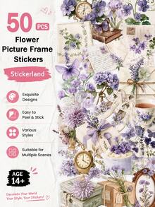 YWWBLD 50pcs Purple Flowers Journal Stickers For Adults Teens Sticker Enthusiasts Scrapbooking Journaling Laptops Skateboards Water Cups & More, Add A Fun Touch To Your Devices! - Multicolor - View 1
