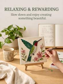 1pc DIY Sea Glass Mosaic Art Kit, Includes Hummingbird, Bee And Other Artistic Patterns, Contains Colored Glass Pieces, Display Stand And Other Tools, Can Make Handmade Holiday Wall Decor, Ideal Gift Choice - Multiple Styles - View 3