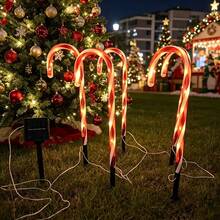 Lampu Tiang Bentuk Permen Tongkat Natal, Penanda Jalan LED Tahan Air, Lampu Tancap Tanah Bergaris Merah-Putih untuk Jalan Setapak Halaman, Dekorasi Liburan Natal Luar Ruangan - Putih Hangat - View 3
