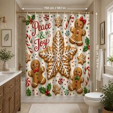 1pc/4pcs Christmas Snowflake Gingerbread Man Multi-Functional Bathroom Decor Shower Curtain Set, Free 12 Hooks, Premium Holiday Atmosphere, Bathroom Mat, U-Shaped Floor Mat And Round Toilet Lid Cover, Suitable For All Christmas Occasions - Snowflake Gingerbread Man - View 10
