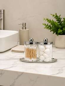 1/2pcs Transparent Bathroom Storage Canisters With Lids And Black Tray, Cotton Swab And Dental Floss Holder, Suitable For Vanity Countertop - Multicolor - View 11