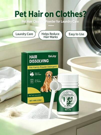 EelJoy Pet Hair Cleaning Powder Cat Dog Home Fabric Pet Hair Dissolving Cleaner Remove Clothing Attached Lint Stains Household Pet Clothing Stain Removal Cleaning Powder