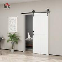 HOMCOM 36"X84" Sliding Barn Door With 6FT Sliding Door Hardware Kit & Industrial Handle, Upgraded Rollers, Floor Guide, Waterproof Plastic Surface, Pre-Drilled Easy Assembly, White - A - View 3