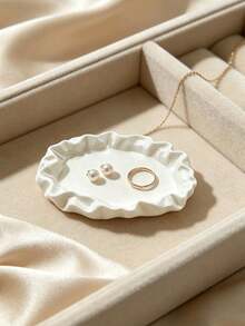 3D Printed Cream Style Wavy Ruched Jewelry Display Tray, Makeup Vanity Small Item Storage Dish, Jewelry Photography Prop, Home Decor Ornament, Pleated Lotus Wavy Ruched Design, Storage & Photography Decoration 2-In-1 - Multicolor - View 5