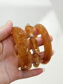 3件組時尚復古波希米亞風厚款多層棕色壓克力手鍊，奢華高端，適合女性、情侶、派對、日常配戴 - 彩色 - 查看 5