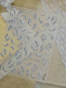 1 3D Crystal Diamond Silver Nail Art Luxury Sticker Self-Adhesive New Retro Exquisite DIY Style Nail Charm Sticker Metal Texture Feather Sticker Nail Art Accessory Sticker - Silver - View 1