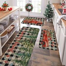 1/2/3pcs Christmas Theme Kitchen Rugs, Flannel Kitchen Mats, Soft Comfortable Absorbent Non-Slip Machine Washable With Non-Slip Backing, Multi-Functional Home Floor Mats For Doorway, Living Room, Patio, Bedroom, Kitchen, Dining Room, Laundry Room, Bathroom, Entryway, Holiday Christmas Decor Mat - Multicolor - View 4