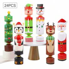 12/24pcs Christmas Gift Box Set (Christmas Cracker Style) - Featuring Cartoon Santa Claus, Christmas Tree And Snowman Pattern Design; Can Be Used As Christmas Decoration And New Year Party Favor Box - Multicolor - View 3