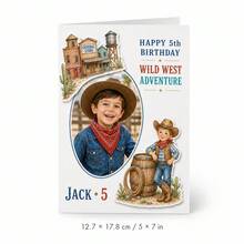Personalized Photo, Name And Age Western Birthday Card, Custom Cowboy Greeting Card, Cowboy Keepsake Card, Theme Birthday Greeting For Children, Kids, Sons, Daughters, Parents, Grandparents And Ranch Party Celebrations - Multicolor - View 11