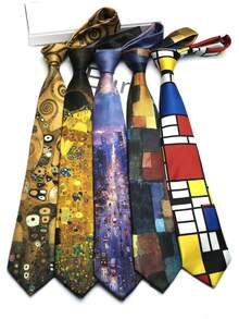1pc Printed Hand-Drawn Tie For Men And Women, Suitable For Casual, Street, Daily, Party, Gift - Multicolor - View 1