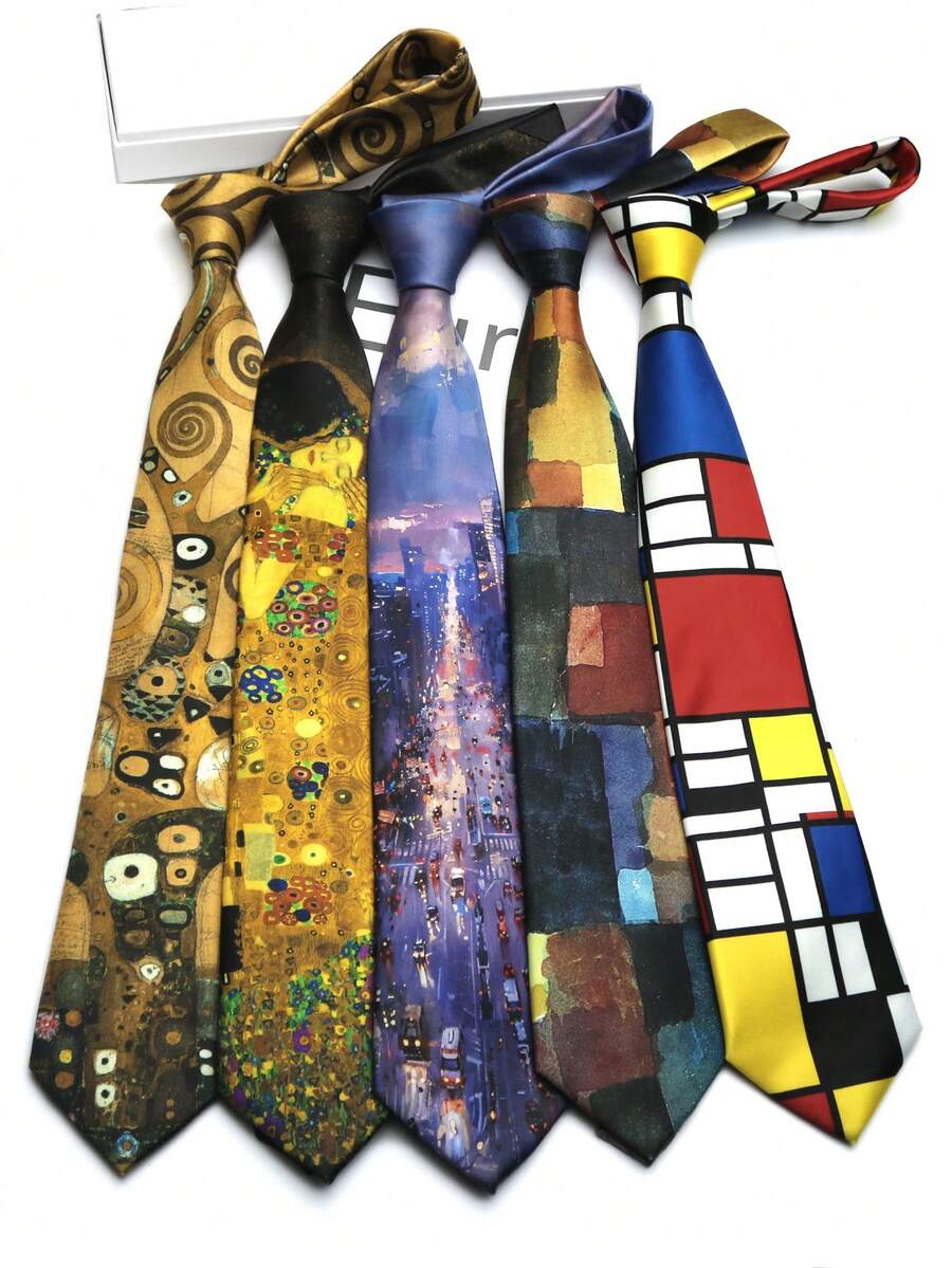 1pc Printed Hand-Drawn Tie For Men And Women, Suitable For Casual, Street, Daily, Party, Gift - Multicolor - View 1