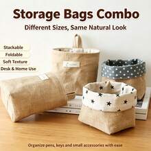 Linen Hanging Storage Basket, Foldable Small Fabric Storage Bucket, Wall-Mounted Storage Bag, Suitable For Home Desk Wardrobe Miscellaneous Items, Multiple Pattern Lining, Back To School Essential, Back To School Gift - Round - View 2