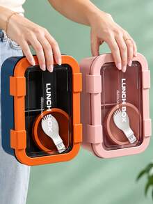 1pc Bento Box Set With Salad Cup, 4-Compartment Lunch Box, Suitable For Lunch, Outdoor, Office, Picnic Use, Drop-Resistant And Durable, Dishwasher , Christmas, Birthday, Holiday Gift, Back To School And Work Essential, Kitchen Supplies, Kitchen Accessories (Pink) - Multicolor - View 2
