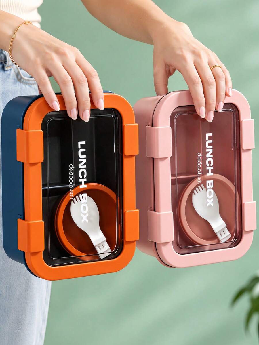 1pc Bento Box Set With Salad Cup, 4-Compartment Lunch Box, Suitable For Lunch, Outdoor, Office, Picnic Use, Drop-Resistant And Durable, Dishwasher , Christmas, Birthday, Holiday Gift, Back To School And Work Essential, Kitchen Supplies, Kitchen Accessories (Pink)