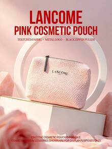 Limited Edition Lancôme Soft Knit Woven Small Toiletry Bag, Flat Trapezoid Wide Opening Portable Makeup & Skincare Storage Organizer Bag LANCOME-GIFT-18 - Baby Pink - View 2