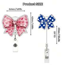 1pc Pink Bow Retractable Badge Reel Clip For Doctor, Nurse, Medical Student - Multicolor - View 2