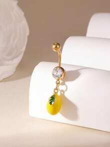 1pc Niche Luxury High-End Zirconia Cherry Belly Button Ring Pendant Navel Piercing Jewelry - Multicolor - View 9