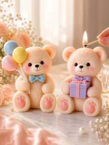 3D Plush Bear-Shaped Silicone Candle Mold, 2 Teddy Bear Molds With Balloon And Gift Box, DIY Aromatherapy Candle Plaster Diffusion Stone Epoxy Resin Birthday Home Decor Handmade Mold - Bear Candle Mold - View 1