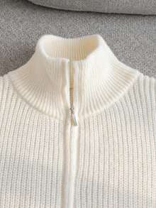 Girls' Casual Solid Color High Neck Pocket Knitted Cardigan Sweater Jacket, Long Sleeve, Suitable For Vacation, Leisure, Spring, Autumn, Winter - Apricot - View 7