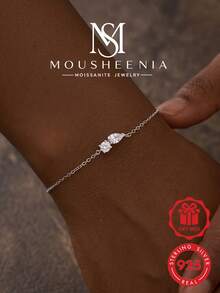 MOUSHEENIA Dainty Round Cut Moissanite Bracelet 925 Sterling Silver Plated 14K Gold Bezel Set Station Satellite Chain Adjustable Fine Jewelry For Women - 00180MSB - View 1