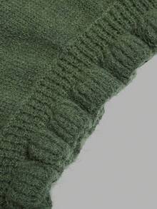 Women Autumn Off Shoulder Ruffle Knit Sweater Long Sleeve Ribbed Slim Knit Top Fall Outfits For Women Clothes - Green - View 5