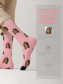 1 Pair Customized Face Pattern Socks, Personalized Photo Socks, Custom Printed Socks, Funny Face Socks, Custom Pattern Socks, Print Any Face Pattern On Socks, Anniversary Gift, Valentine's Day Gift, Unique Birthday Gift, Personalized Collectible - Multicolor - View 9